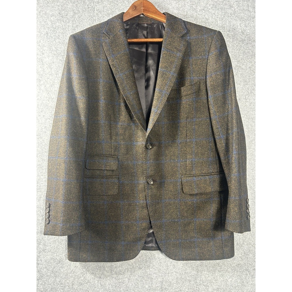 Toronto Custom Tailor 100% Wool Blazer 40R Brown Blue Windowpane Sport Coat Prep